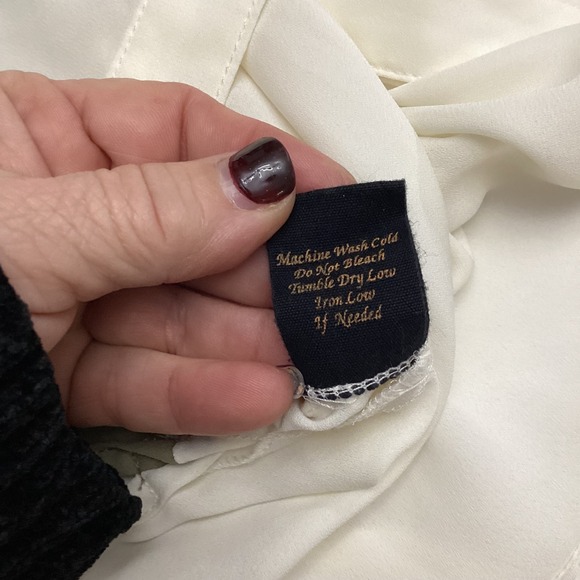 Womens Colorblock Button Down Shear Shirt Khaki Cream Pockets Long Sleeve Top L - Picture 7 of 10